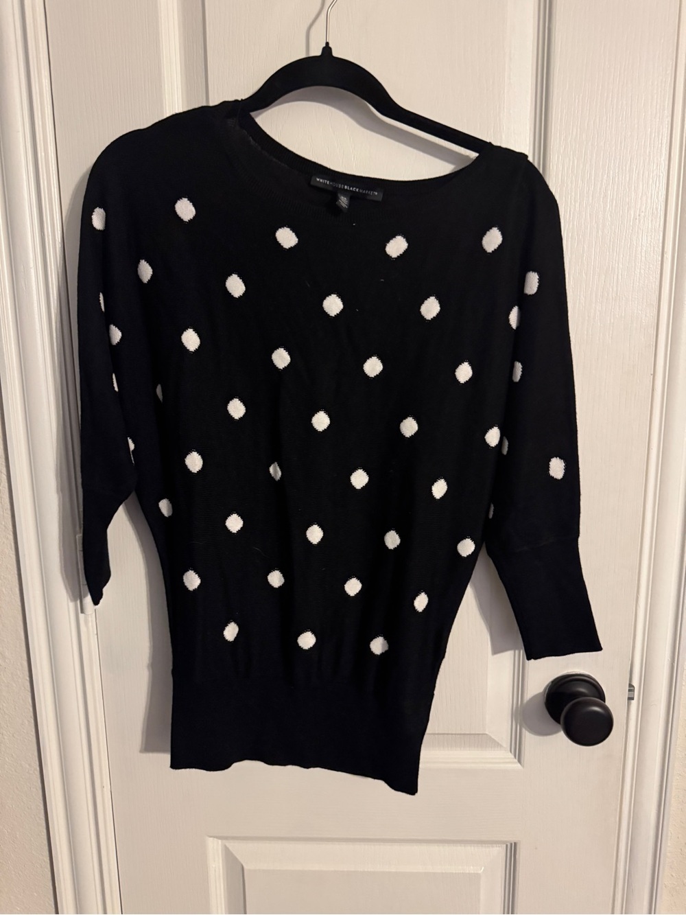 White House Black Market Black Sweater with White Polka Dots
